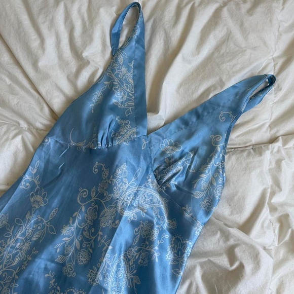 Vintage 90s Baby Blue Flowy Floral Maxi Slip Dress - Picture 7 of 8